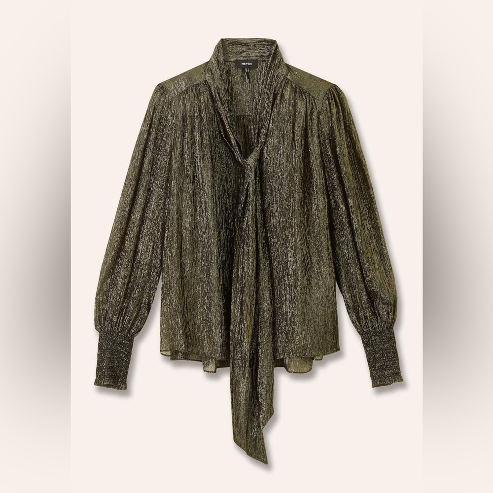 ME+EM Metallic Pussybow Blouse PTP 25”